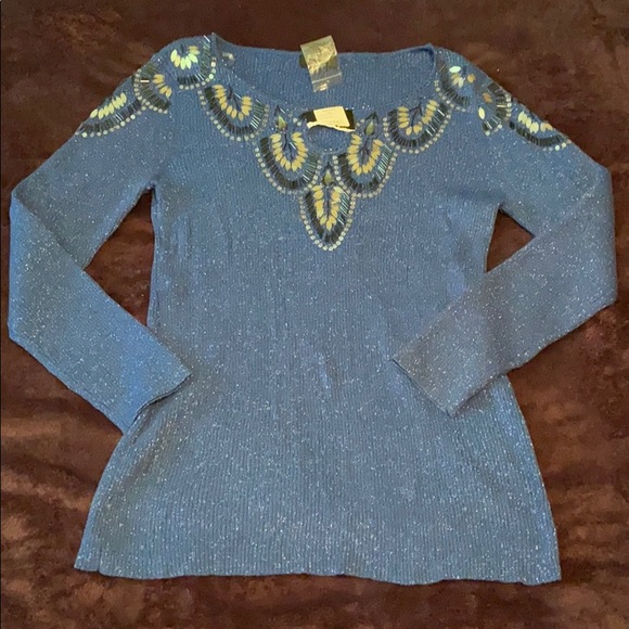 Objects D’art blue embellished sweater sz XLP - Picture 3 of 8